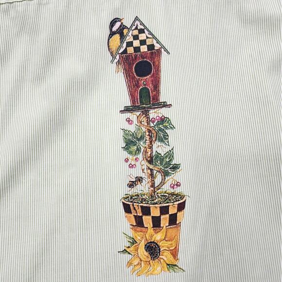 Vintage Get Lucky USA Top Womens 1X Green Striped Long Sleeve Bird House Flowers - Picture 6 of 14